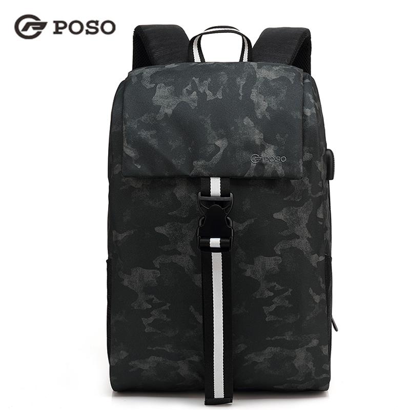 

Backpack POSO Multi-functional Travel 15.6 Inch Brand Laptop Bag Waterproof Fabric USB Charging Port Large Capacity, Black