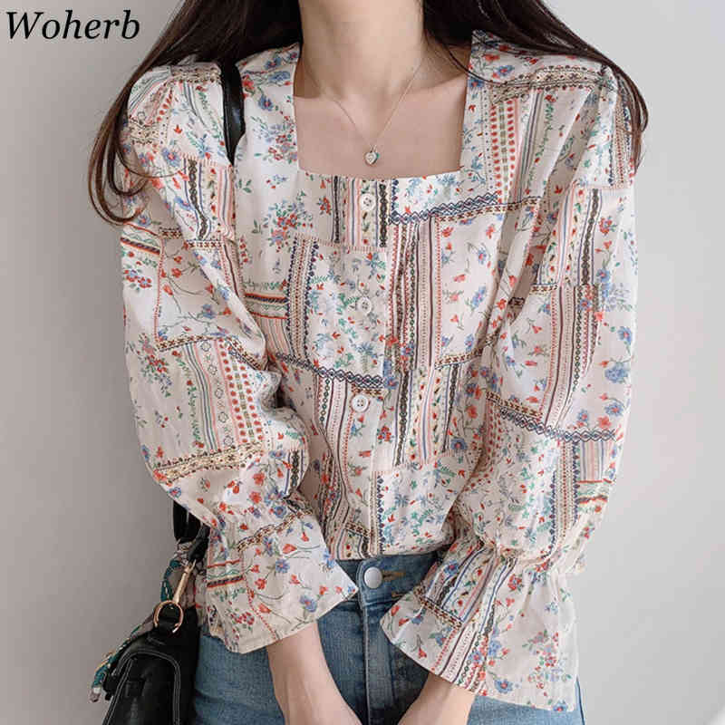 Elegant Square Collar Boho Blouse Women Korean Chic Floral Print Female Shirts Thin Beach Style Blusas Mujer Tops 210422