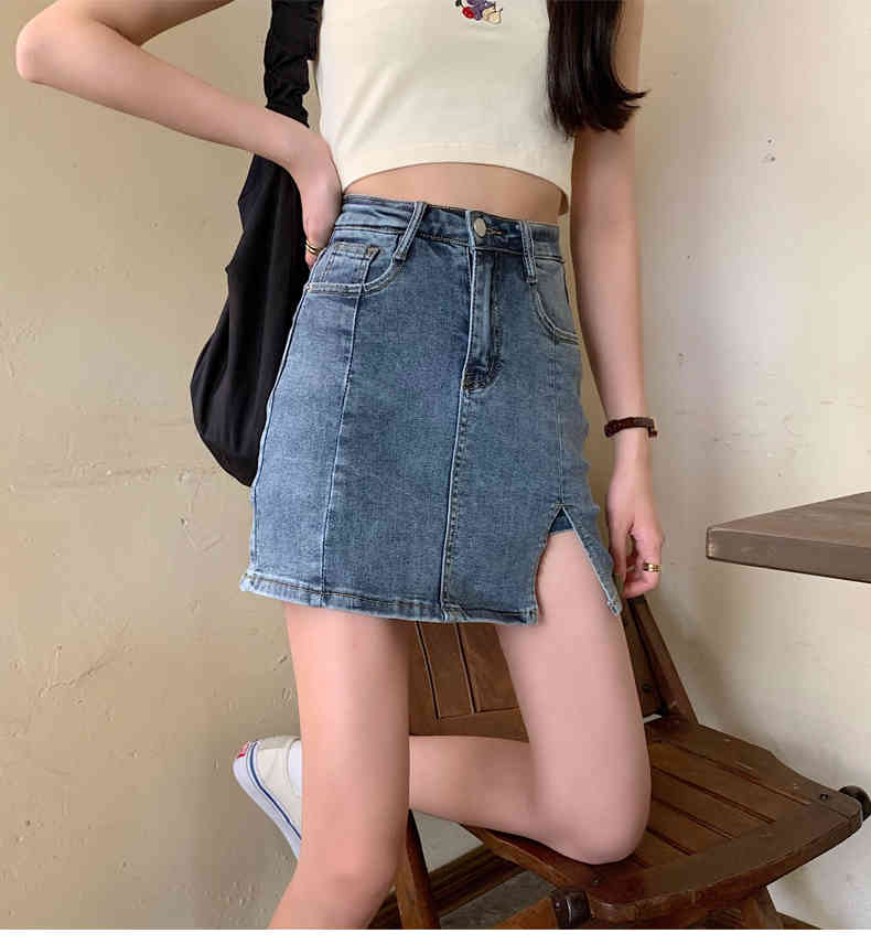 Women's High Waist Denim Skirt Ladies Vintage Summer Casual Slim Skirts Sexy Clothing Female 210519