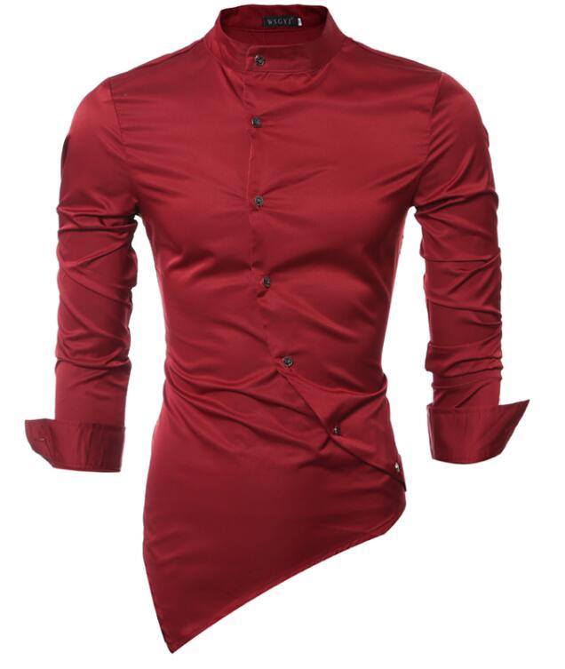 Men Shirt 2021 Male Long Sleeve Shirts Casual Mens Personality Oblique Single-Breasted Slim Fit Dress 4 Men's