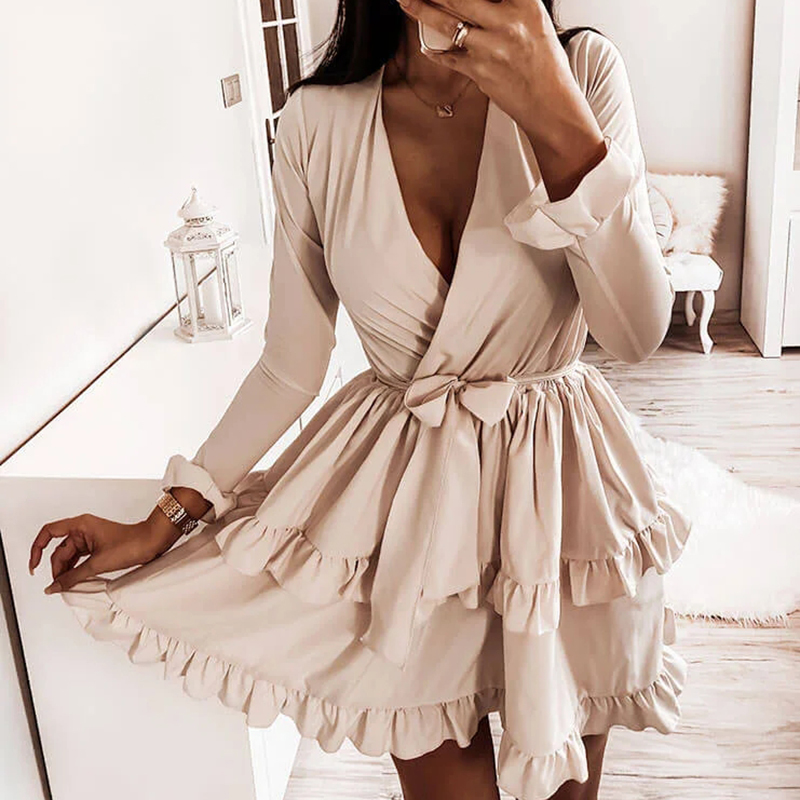 CVYATAYA New Arrived Flared Sleeves Ruffles V Neck Sexy Dress Women Spring Autumn Long Sleeve A-Line Solid Sashes Mini Dresses, Blue
CVYATAYA New Arrived Flared Sleeves Ruffles V Neck Sexy Dress Women Spring Autumn Long Sleeve A-Line Solid Sashes Mini Dresses, Blue