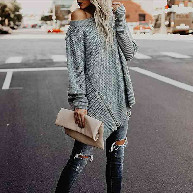 Sexy Woman Sweater Autumn and Winter Side Split Zipper Oversized Ribbed Fluffy Knitted Off Shoulder Warm Women 210603, Gray
Sexy Woman Sweater Autumn and Winter Side Split Zipper Oversized Ribbed Fluffy Knitted Off Shoulder Warm Women 210603, Gray