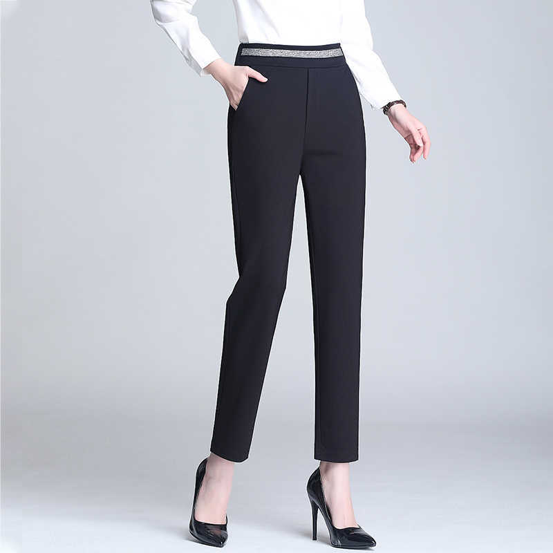 high Elastic Waist harem female pants Elegant Women Bottoms spring workwear Office Ladies Skinny womens Trousers Plus size 210608