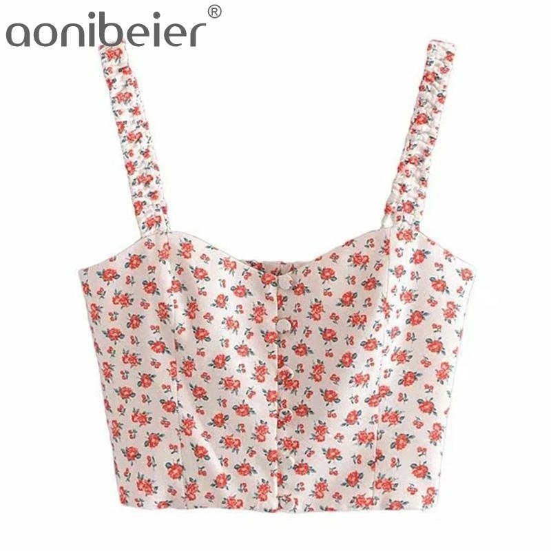Flowers Print Summer Sleeveless Fashion Straps Shirred Back Button Front Women Slim Cami Crop Tops Female Camisole 210604
Flowers Print Summer Sleeveless Fashion Straps Shirred Back Button Front Women Slim Cami Crop Tops Female Camisole 210604