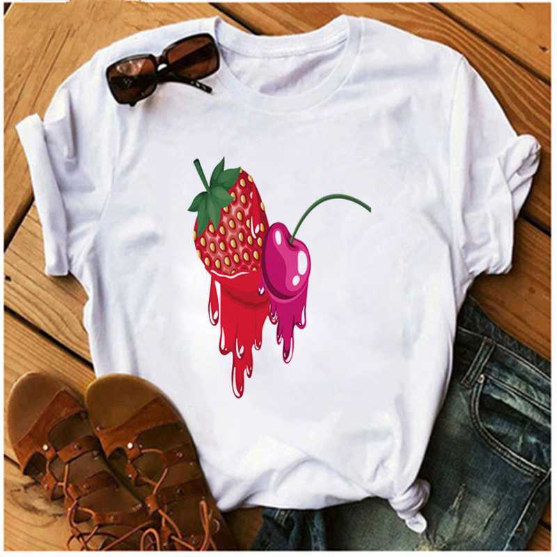 AOWOF Sexy Red Lips Cherry Fruit Woman Seductive Lipstick T-shirt Fashion Clothing Haruku Top Korean Style Female X0527