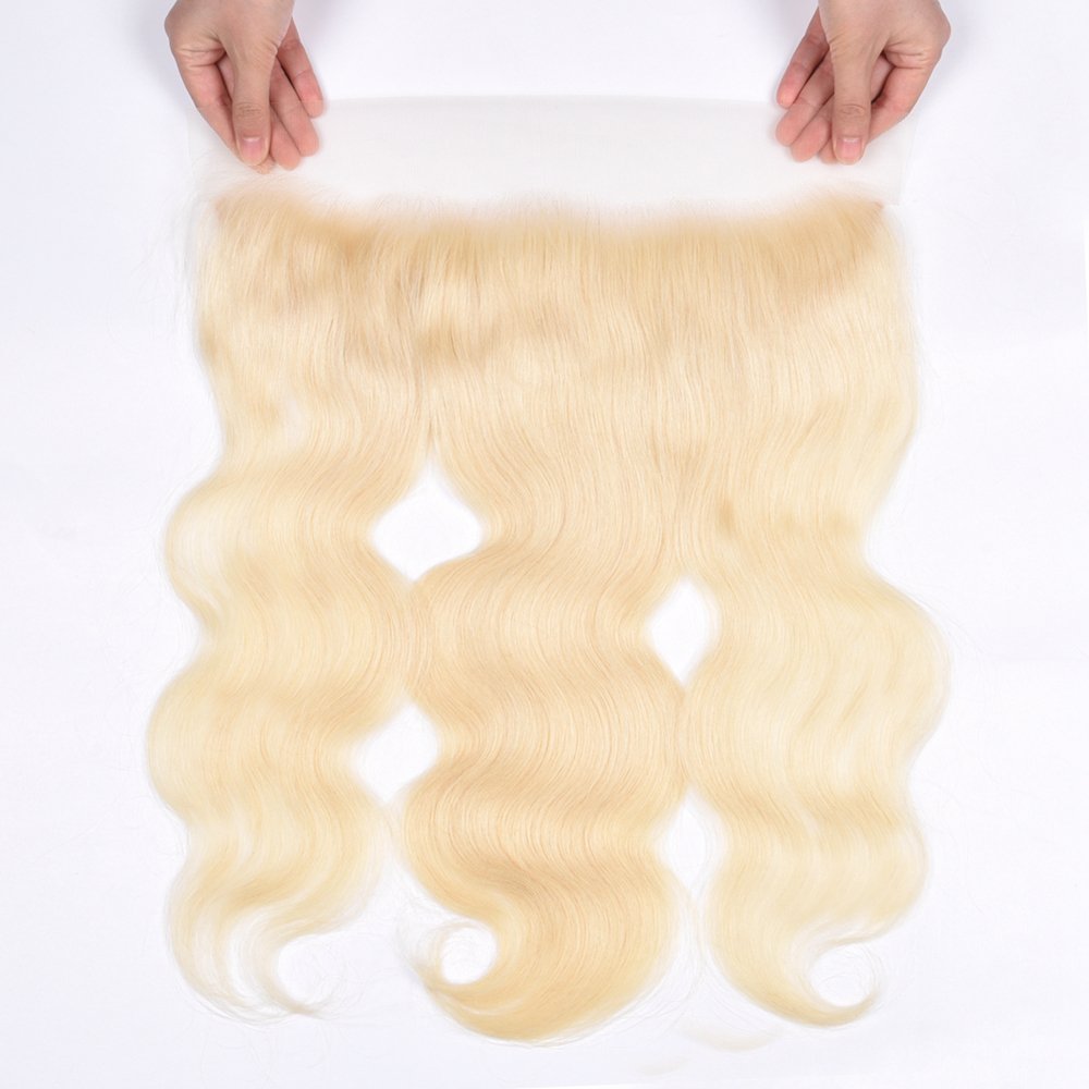 Straight 13X4 Human Lace Closure 613# Blonde Color Pre-Plucked Natural Hairline With Baby Hair