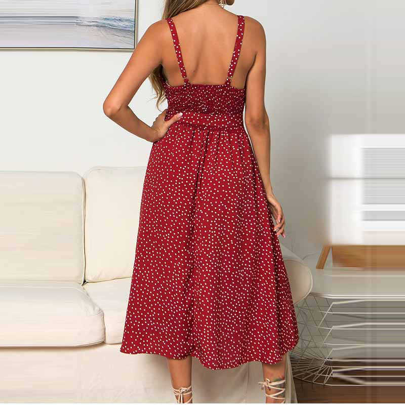 Sexy Summer Sleeveless slip Dress Women Strapless Bow Button loose bandage Pleated polka dot sundress casual Backless Vestidos 210607