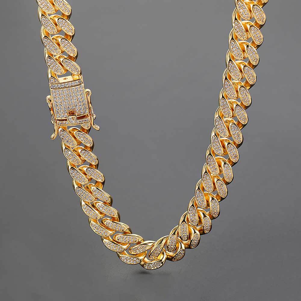 12mm double row full diamond Cuban chain hip hop micro-encrusted zircon necklace factory direct sales