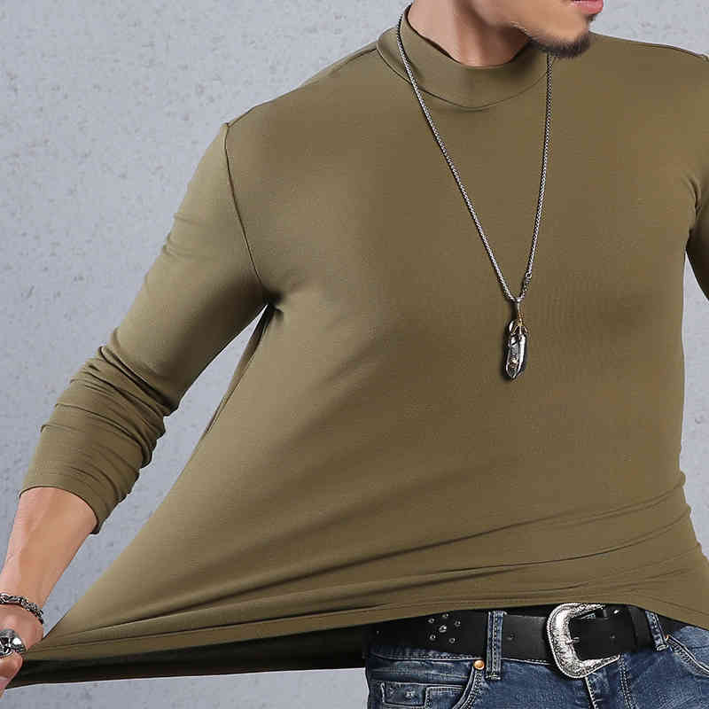 ARCSINX Half Turtleneck Men T-Shirt Casual Long Sleeve T Shirt Men Plus Size 6XL 5XL 4XL 3XL Fashion Fitness Tight Tee Shirt Men 210329