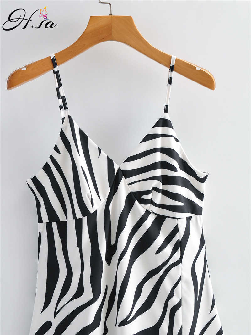 H.SA Women Vintage Zebra Dress Striped Print Loose 1-Line OFF Shoulder Strap Ladies Backless Vestido 210716