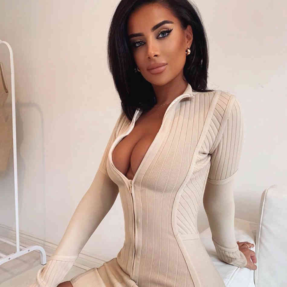 Autumn Women Fashion Mini Bodycon Bandage Dress Sexy Long Sleeve Apricot Club Celebrity Evening Runway Party Dresses 210423