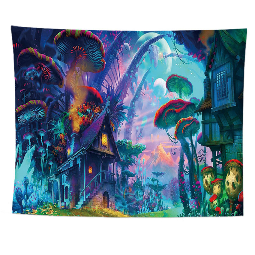 

Psychedelic Mushroom Tapestry Home Wall Hanging Art Decor Living room Bedroom Backdrop Decoration 3D Fairytale Fantasy Forest Tapestries