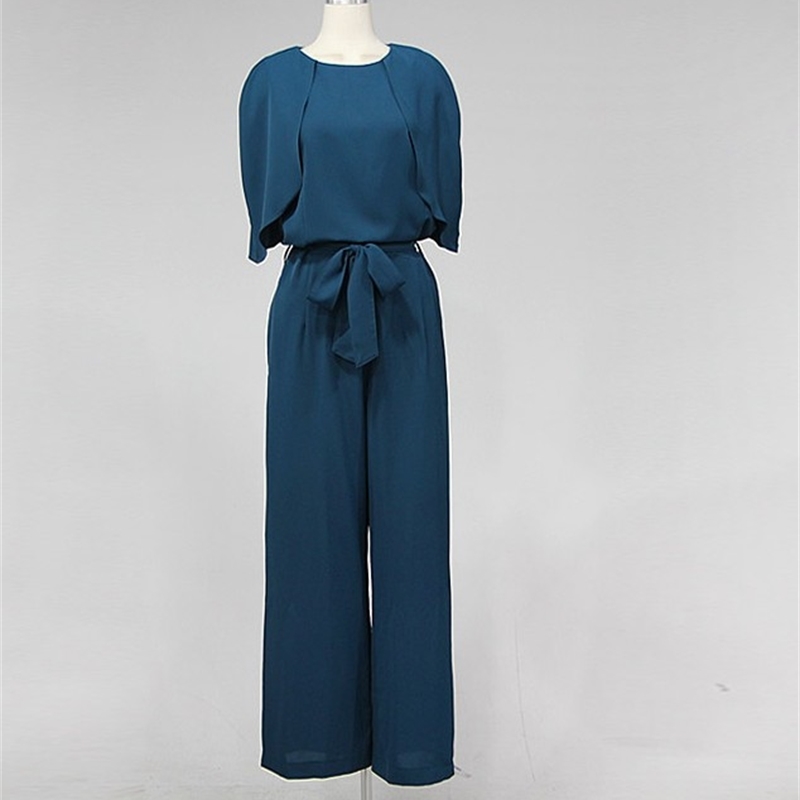 Jumpsuit Women O-Neck Summer Office Work Wear Female Long Elegant s Rompers 210519