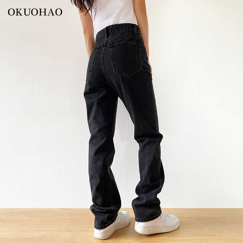 Black Jeans Woman High Waist Streetwear Baggy Mom Vintage Denim Trousers Female Washed Casual Fashion Y2k Pants 210922