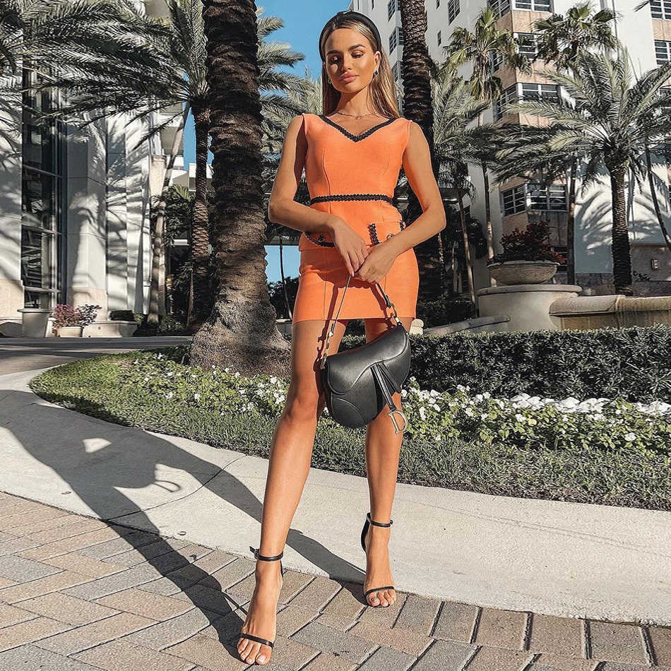 Women Summer Sexy Button Sleeveless V-Neck Pink Elegant Celebrity Party Runway Club Bandage Dress 210527