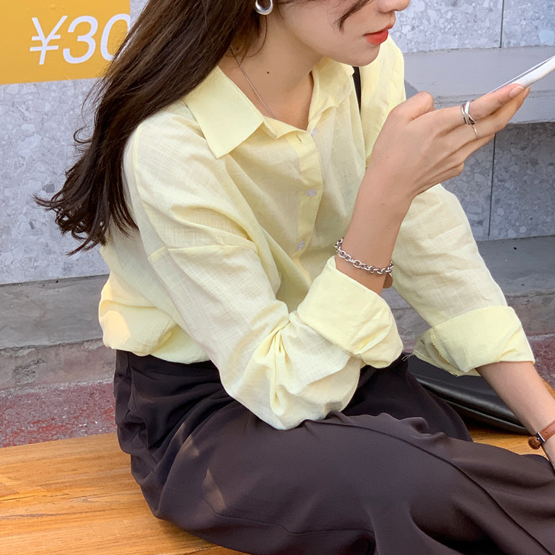Simple Solid Color Loose Lazy Cotton Linen Korean Chic Summer Shirt All Match Brief Thin Sunscreen Tops Blouses 210421
