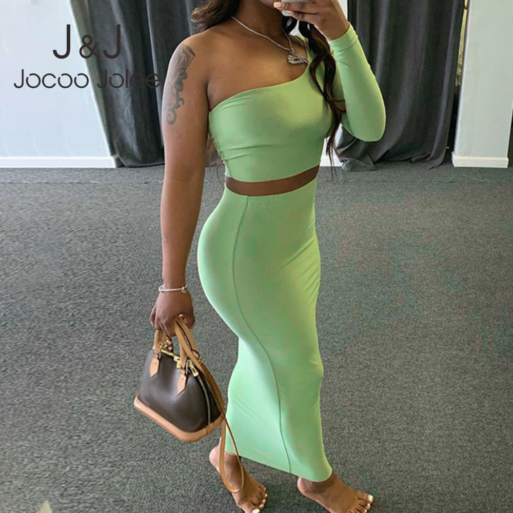 Jocoo Jolee Women Summer Sexy Elegant Two Pieces Set Off Shoulder Long Sleeve Tops and Solid Skinny High Waist Long Dress 210518, Green
Jocoo Jolee Women Summer Sexy Elegant Two Pieces Set Off Shoulder Long Sleeve Tops and Solid Skinny High Waist Long Dress 210518, Green