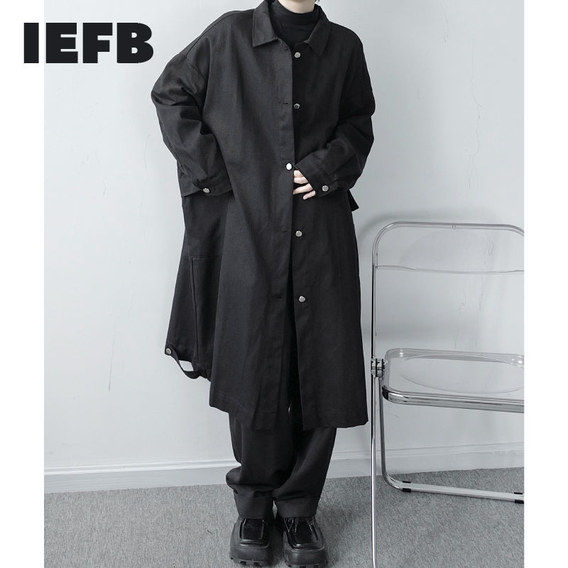 IEFB /men's wear spring male cotton mid-length loose trench coat niche casual large size single breasted windbreaker 9Y4053 210524
