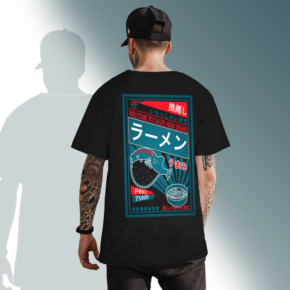 Japanese Harajuku T-Shirt Men Summer Hip Hop T Shirts Dolphin Noodle Ship Cartoon Streetwear Tshirts Short Sleeve Top Cotton 210629