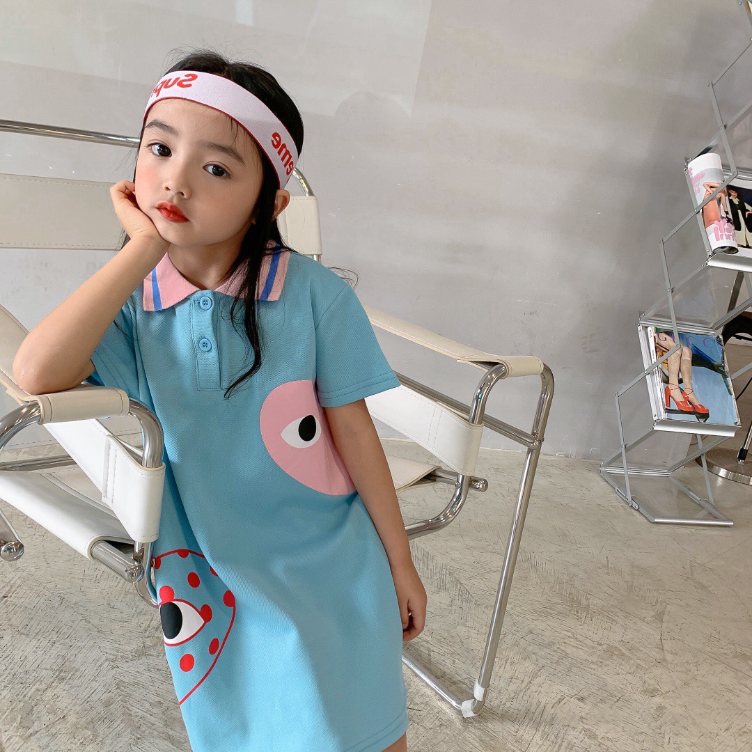 Summer baby girls polo dress kids Girls Turn Collar Short Sleeve casual Dresses Children Cotton sport clothes
