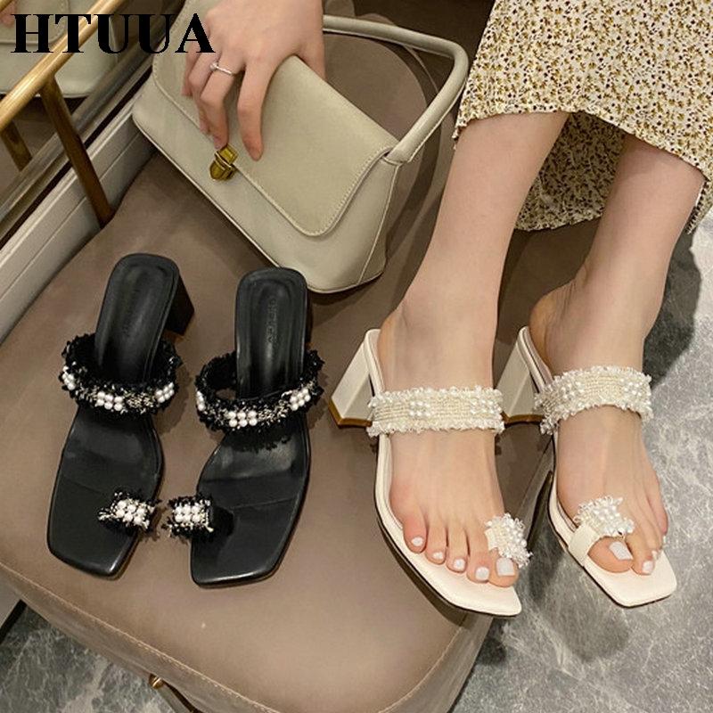Slippers HTUUA Fashion Tassel Pearl Women Summer Flip Flops Outside Square High Heel Sandals Ladies Slides Shoes SX3859, Black
Slippers HTUUA Fashion Tassel Pearl Women Summer Flip Flops Outside Square High Heel Sandals Ladies Slides Shoes SX3859, Black