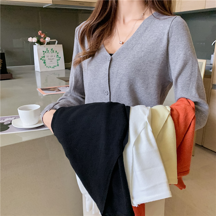 V-neck Single-breasted Knitted Cardigan Sweater Women Full Sleeve Solid Casual Fashion Vintage Ladies Tops Cardigans Femme 210514