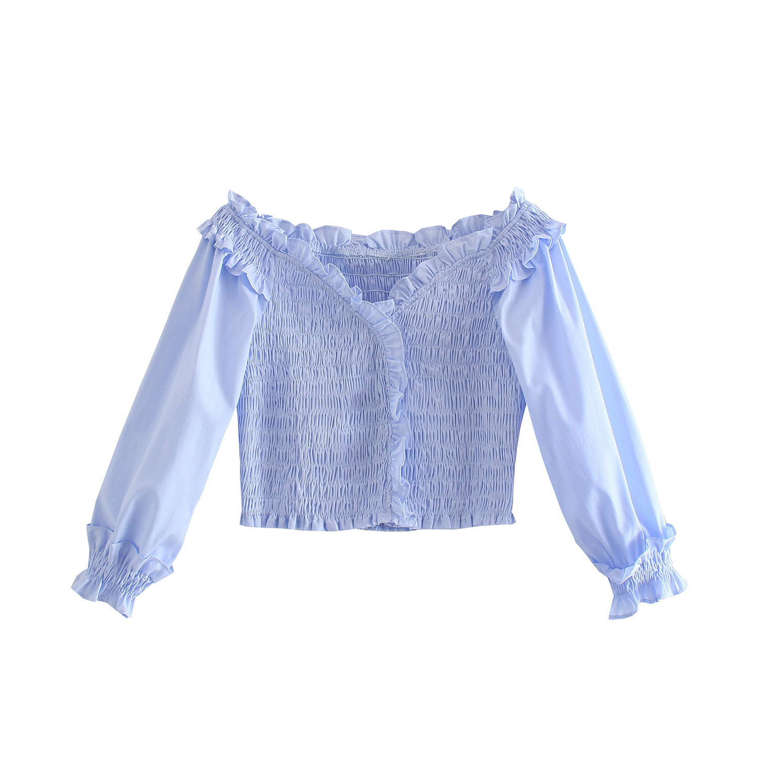 V-neck Long Sleeve Stretch Sweet Chic Women's Shirt Summer Style Western Female Tops 210507