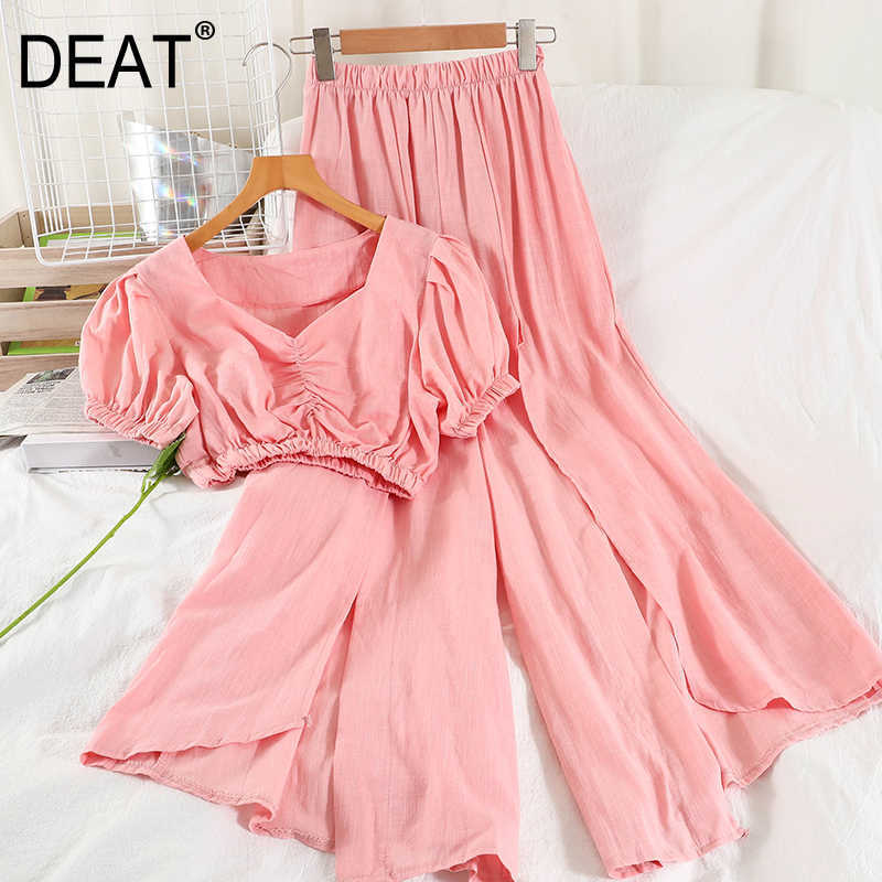 DEAT Women Square Collar Pleated T-shirt Split Long Pants Arrivals Two Piece Set Fashion Spring Summer 11D838 210709, Blue
DEAT Women Square Collar Pleated T-shirt Split Long Pants Arrivals Two Piece Set Fashion Spring Summer 11D838 210709, Blue