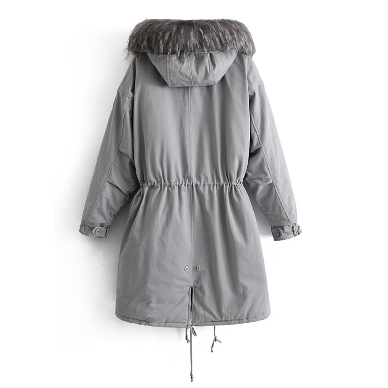 Winter Thick Parkas Women Fashion Fur Hooded Jackets Elegant Ladies Pockets Drawstring Cotton Padded Coats 210520