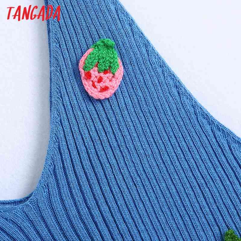 Women Sweet Fruit Embroidery Appliques Camis Ladies Basic V Neck Female Summer Chic Tops BE236 210416