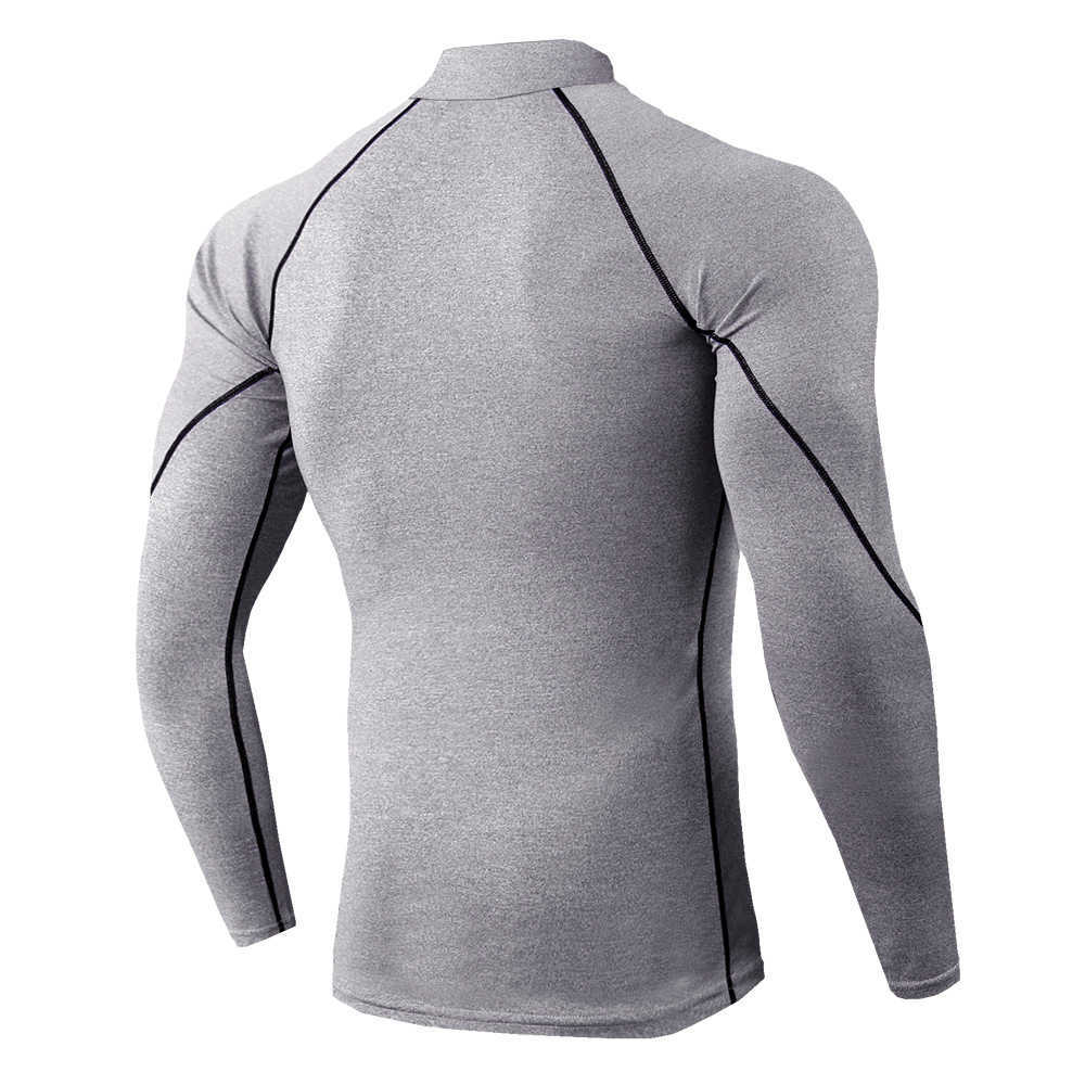 High collar Compression Shirts Men Bodybuilding Sportswear T-shirt Long Sleeve Top Gyms T Shirt Fitness Tight Rashgard 210629