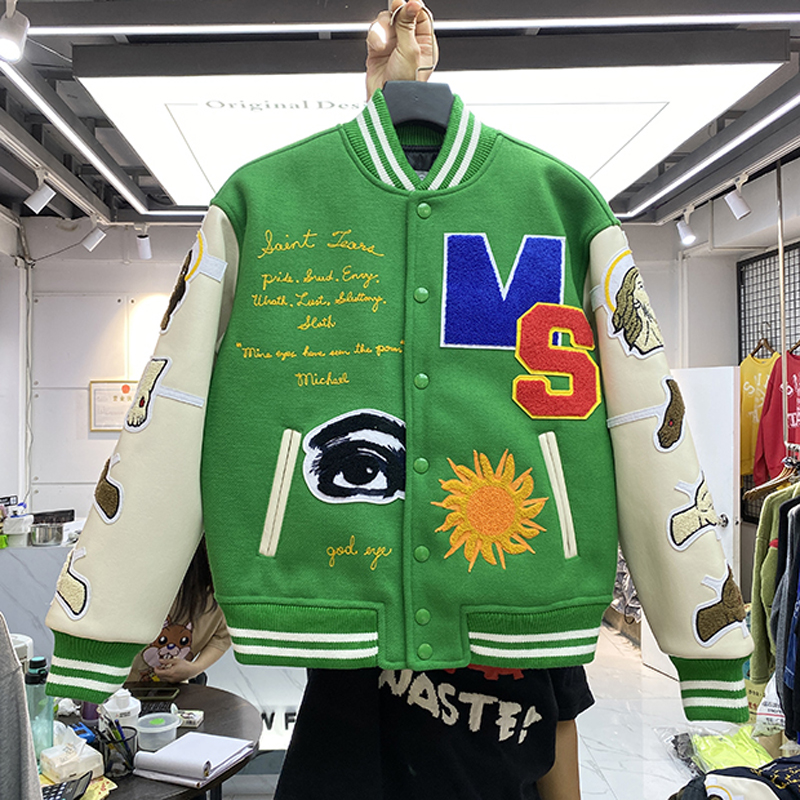 Men's Heavy Embroidery Leather sleeve Jacket coats Men V Neck Thick Fashion High Qaulity Padded coat Outwear Tops 2 Colors, Fgp427 green
Men's Heavy Embroidery Leather sleeve Jacket coats Men V Neck Thick Fashion High Qaulity Padded coat Outwear Tops 2 Colors, Fgp427 green
