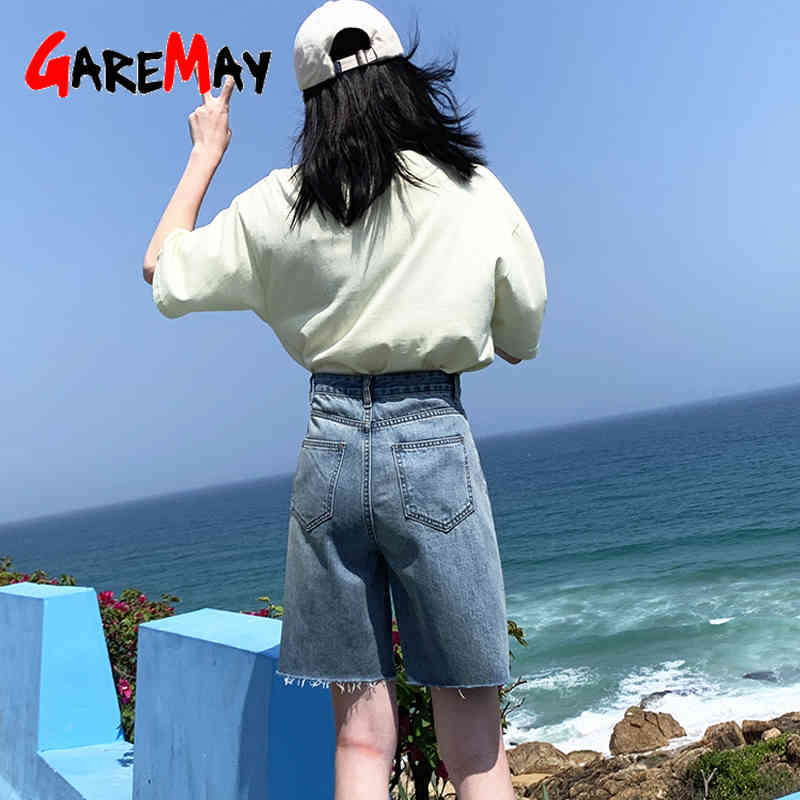 Women's Breeches Shorts Female Denim High Waist Ripped Knee Length Long Loose Vintage Summer 210428