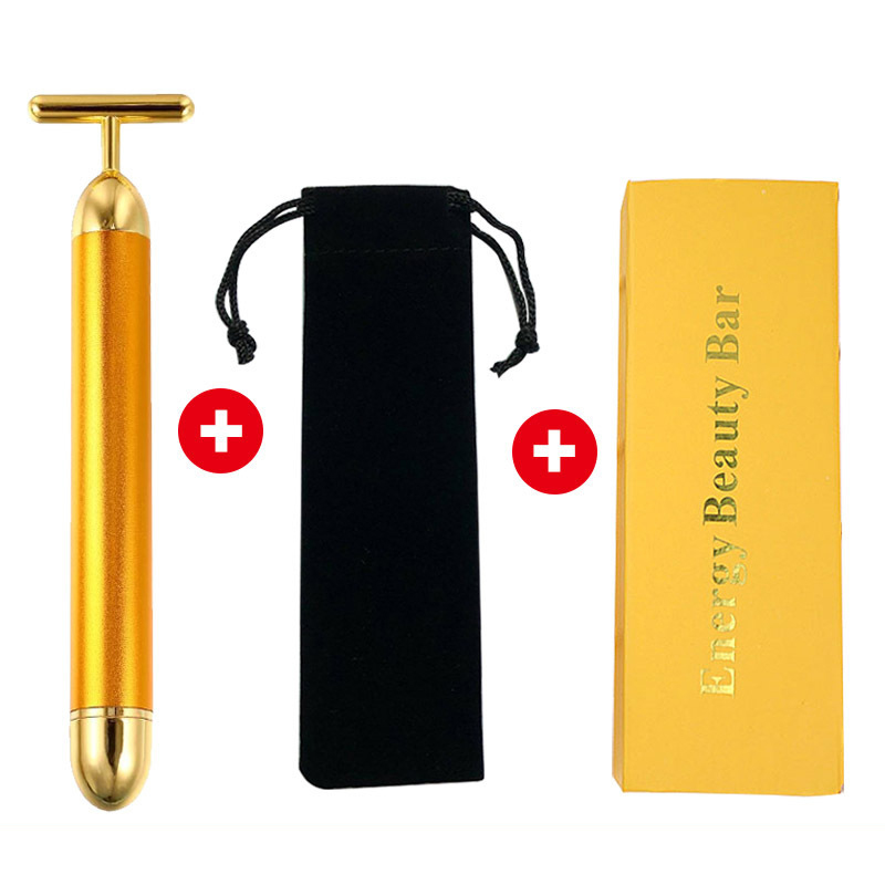 Party Favor 24k Gold Face Lift Bar Roller Vibration Slimming Massager Facial Stick Facial Beauty Skin Care T Shaped Vibrating Tool