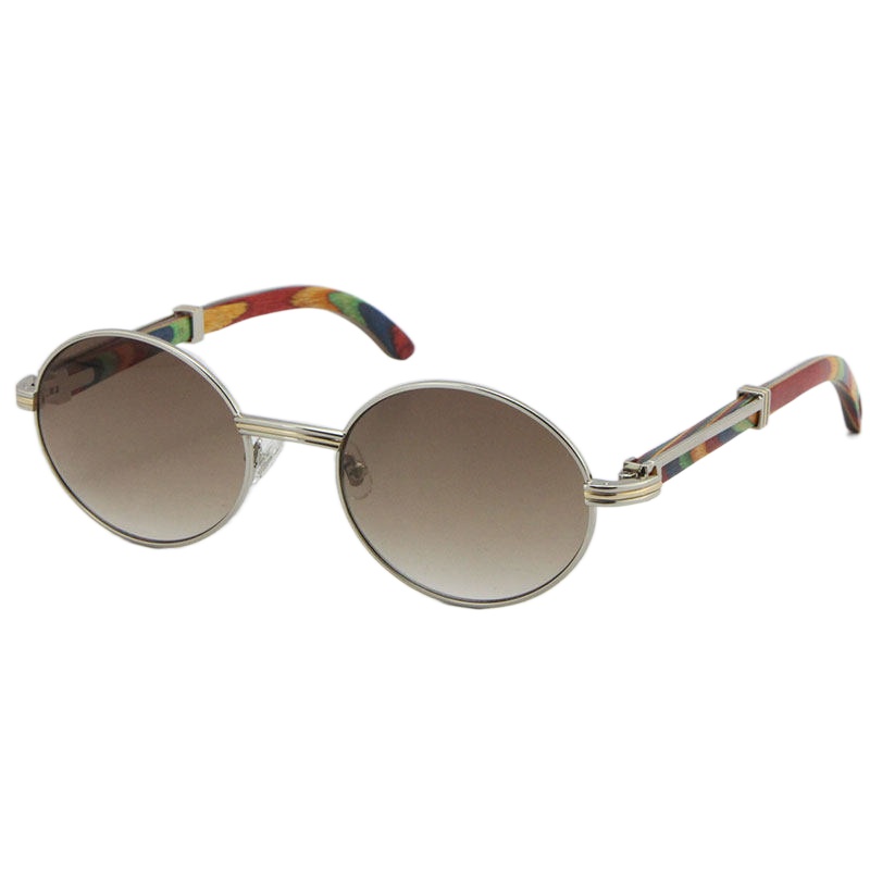 Wholesale Gold Vintage Wood Sunglasses Fashion Metal frames real Wooden For men 7550178 oval Size57 or 55 high quality lenses Dia Cat Glasses