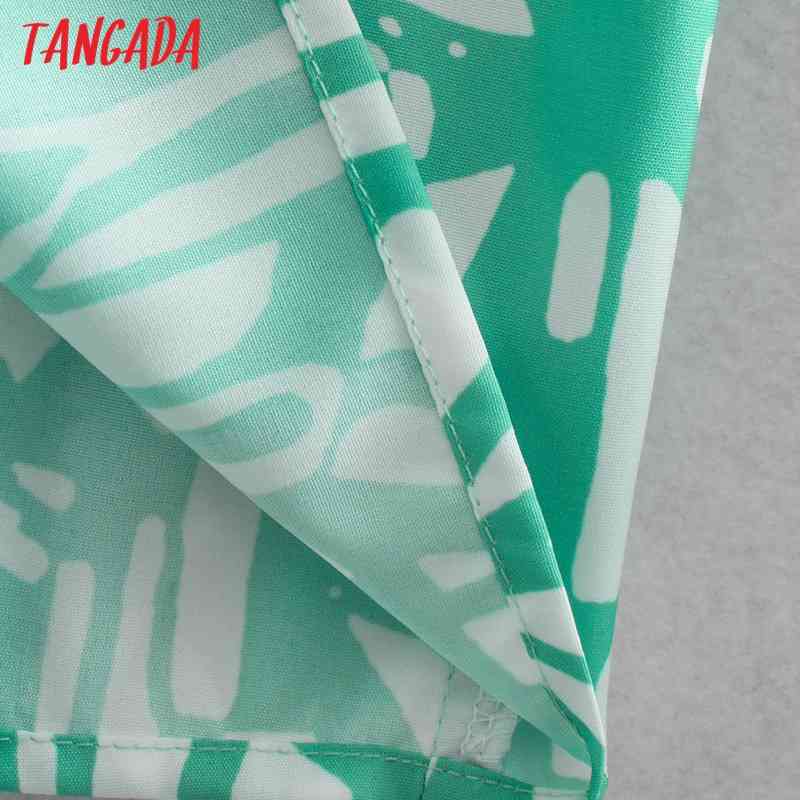 Women Retro Green Print Blouse Long Sleeve Stand Collar Female Casual Loose Shirt Blusas Femininas CE129 210416