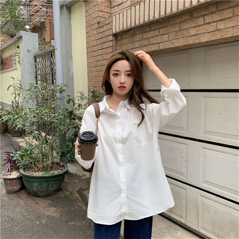 Chic Tops Stylish Full Sleeves Office Lady Brief Shirts Solid All Match Loose Casual Streetwear Oversize Clothe 210421