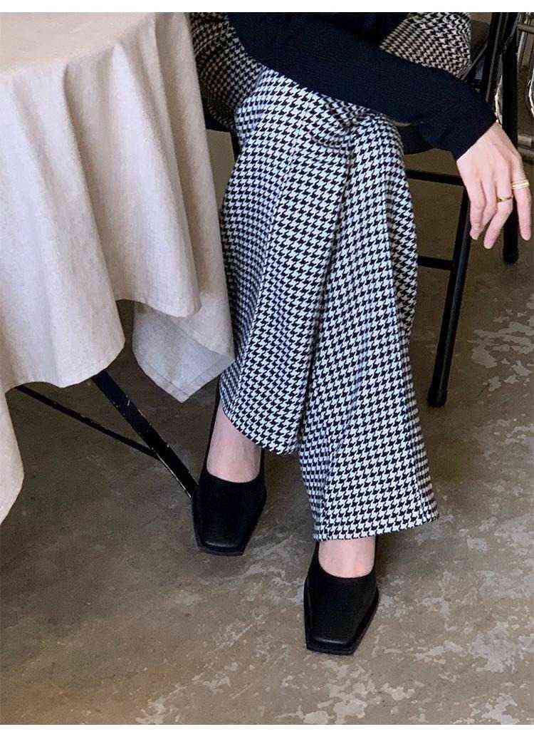 Winter Women Vintage Classic Casual Plus Velvet Pants Suit High Waist Joker Wide Leg Loose Fashion Plaid Trousers 211124