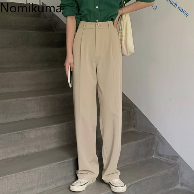 Nomikuma Suit Pants Korean High Waist Long Women Trousers Autumn New Solid Elegant Straight Pants Mujer Pantalones 6C319 210427