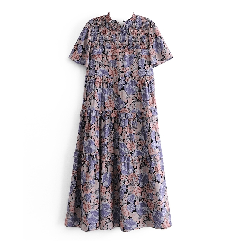 Spring Bohemia Spliced Wood ears Ruffles Dress Hippie Women Ruched Tie Bow Back Midi Dresses Holiday Autumn 210429