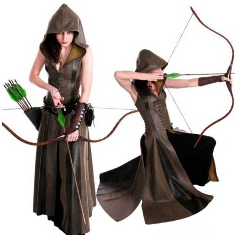 Medieval Archer Ranger Elf Costume for Women Cosplay Dress Leather V Neck Hooded Robe Maxi Cloak Halloween Costumes for Girl H0910, Color1
Medieval Archer Ranger Elf Costume for Women Cosplay Dress Leather V Neck Hooded Robe Maxi Cloak Halloween Costumes for Girl H0910, Color1