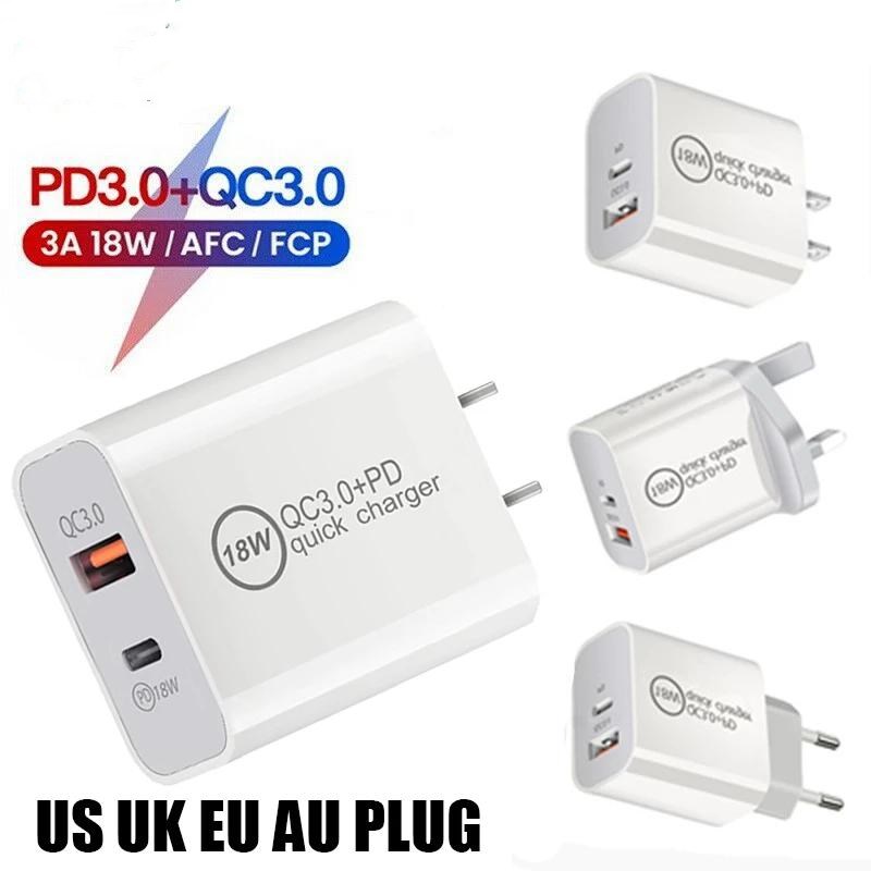 

18W 20W PD+QC3.0 USB Charger Fast Charging Wall Power Adapter UK US Plug For iPhone Xiaomi Samsung Huawei, N2