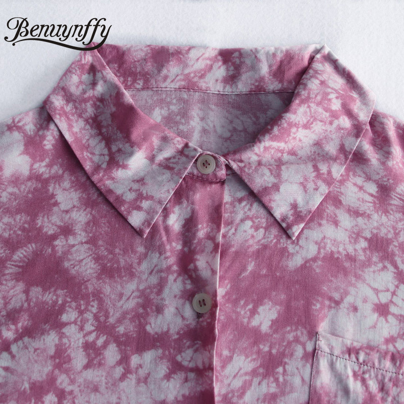 Turn-down Collar Pocket Tie Dye Short Sleeve Shirt Women Summer Tops Fashion Street Style Button Up Casual Shirts 210510