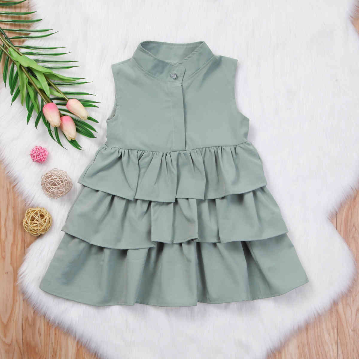 1-6Y Summer Toddler Kid Children Girls Tutu Dress Sleeveless Turtleneck Ruffles Travel Holiday es For 210515