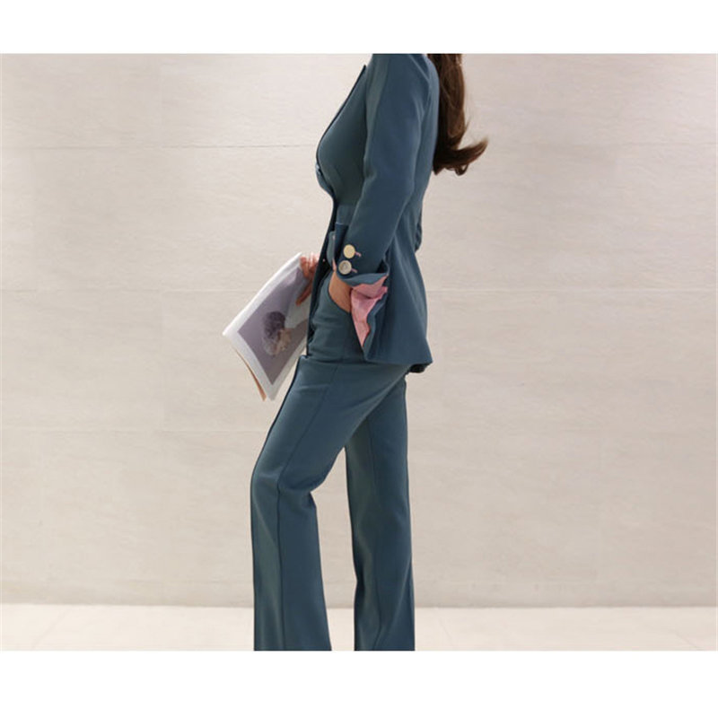 Autumn OL Waist-Controlled Elegant All Match Office Lady Blazer +Casual Loose Straight Trouser Suits Women 2 Piece Sets 210421