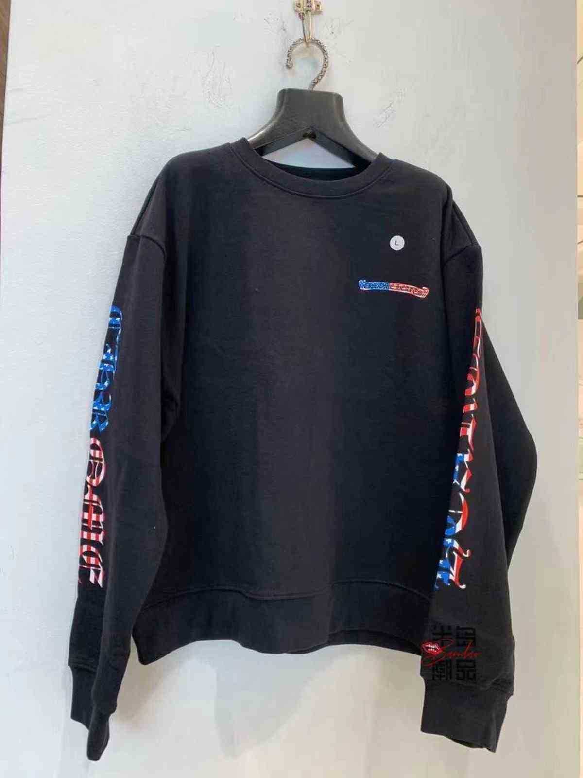 Heart Trendy Chrome Crosin Matty Boy Us Flag Scroll Letter Pullover, Black