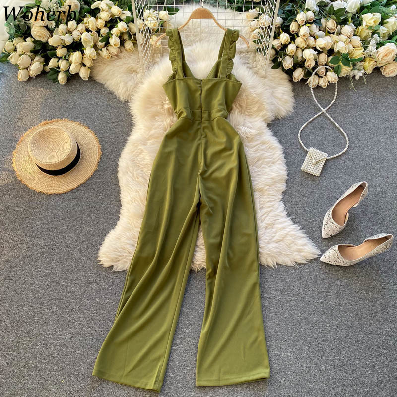 Jumpsuits for Women Elegance Sleeveless Wide Leg Long Pants Jump Suits Summer Bodysuit Sexy Club Outfits Ladies Playsuit 210519