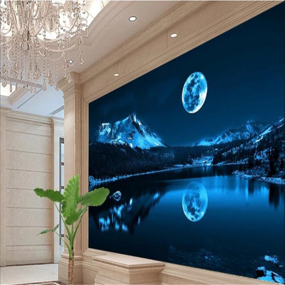 Custom wallpaper 3d murals beautiful romantic moon lake night sky modern minimalist papier peint background wallpaper