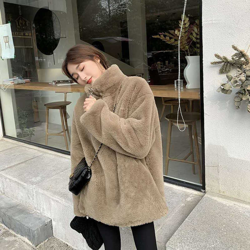 Turtleneck Furry Sweatshirt Women Winter Casual Plush Faux Fur Coat Vintage Thick Korean Zipper Keep Warm Hoodies Tops 211019