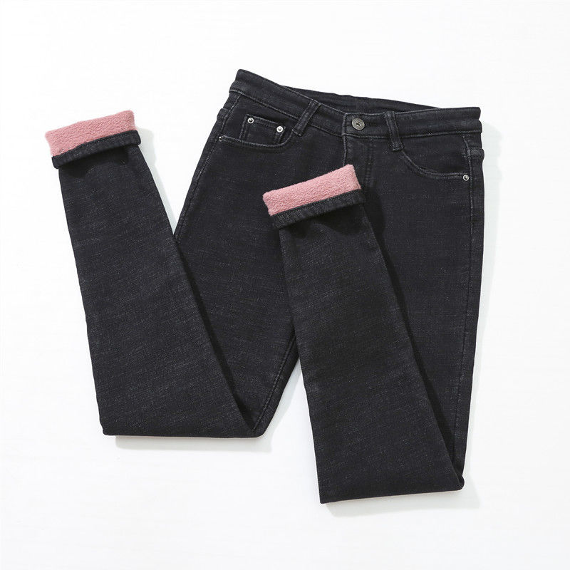 Casual Warm Female Trousers Winter Jeans Women Stretch Soft Velvet Thicken Denim Pants Skinny Plus Size 7581 50 210508